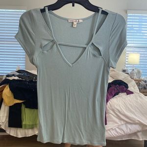 Light blue Express One Eleven tee with cutouts